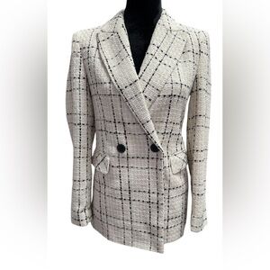 PRIMARK Women's Cream Plaid Double-Breasted Jacket Size 0